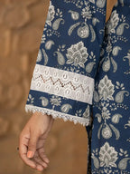Yufta Blue Floral Print Pakistani Style Kurta Trouser And Dupatta Set | Grocsy