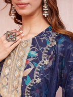 Yufta Blue Floral Print Sequins_Work Straight Kurta Trouser And Dupatta Set | Grocsy