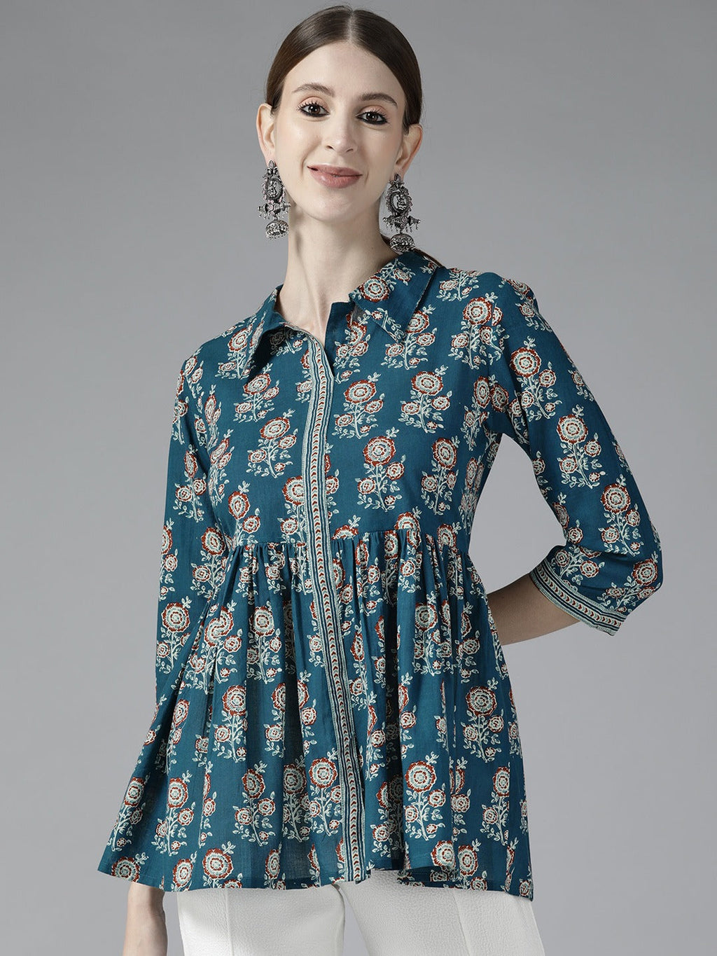 Yufta Blue Floral Print Top | Grocsy