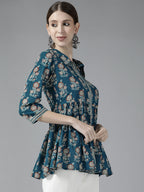 Yufta Blue Floral Print Top | Grocsy