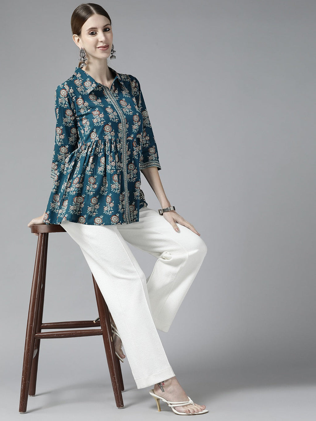 Yufta Blue Floral Print Top | Grocsy