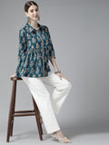 Yufta Blue Floral Print Top | Grocsy