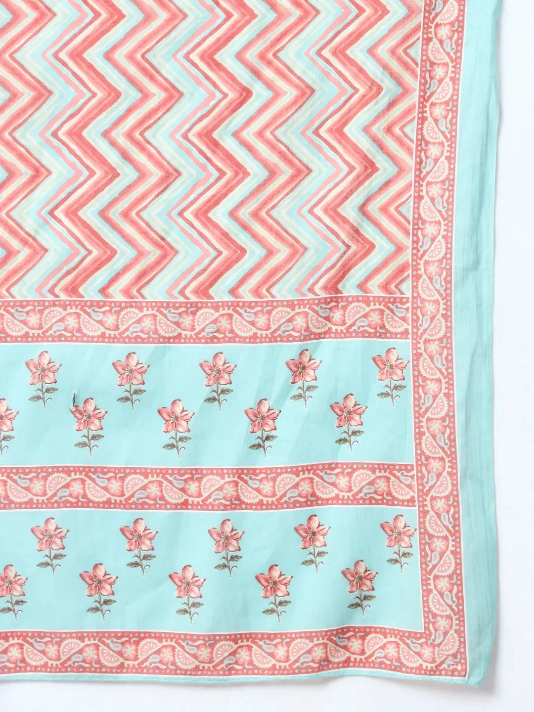 Yufta Blue Floral,Sequins_Work Straight Kurta Trouser And Dupatta Set | Grocsy