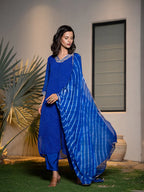 Yufta Blue Georgette Lehriya Kurta Dupatta Set | Grocsy