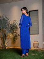 Yufta Blue Georgette Lehriya Kurta Dupatta Set | Grocsy