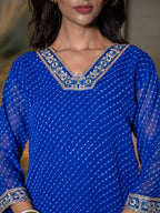 Yufta Blue Georgette Lehriya Kurta Dupatta Set | Grocsy