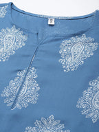 Yufta Blue Paisley Printed Dupatta Set | Grocsy