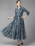 Yufta Blue Print Cotton Maxi Dress | Grocsy