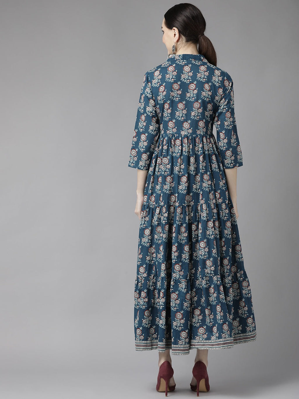 Yufta Blue Print Cotton Maxi Dress | Grocsy