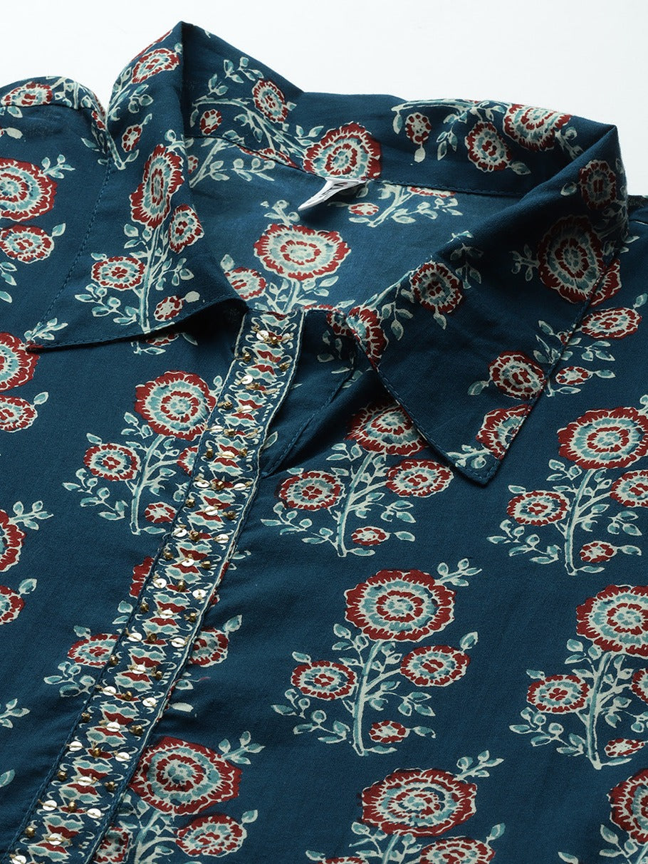Yufta Blue Print Cotton Maxi Dress | Grocsy