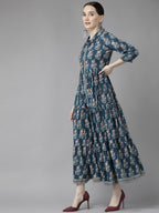Yufta Blue Print Cotton Maxi Dress | Grocsy