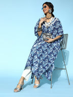 Yufta Blue Printed Kaftan Kurta | Grocsy