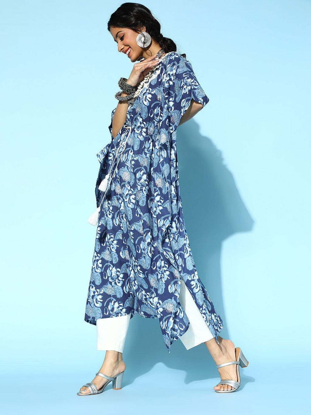 Yufta Blue Printed Kaftan Kurta | Grocsy