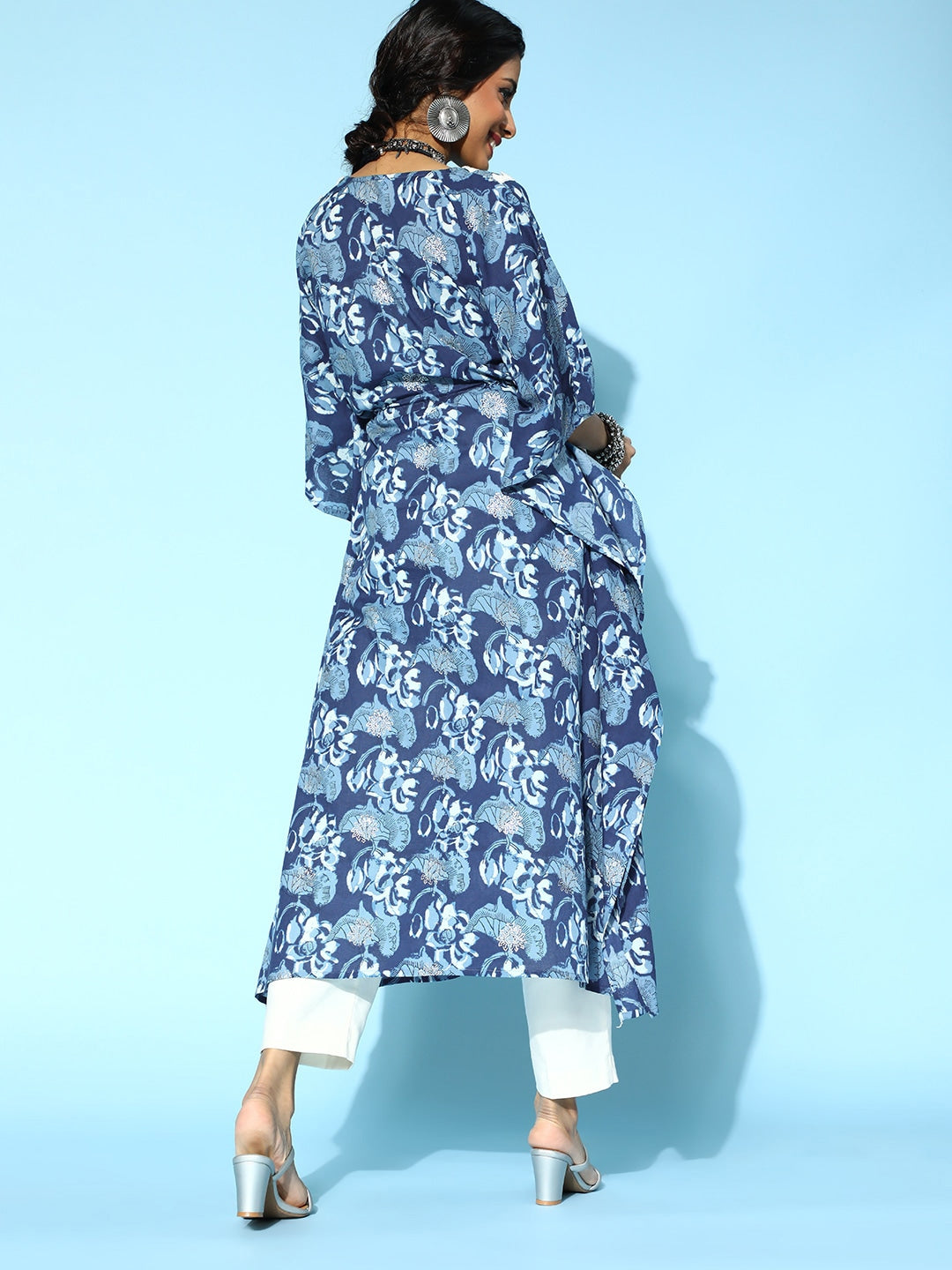 Yufta Blue Printed Kaftan Kurta | Grocsy