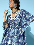 Yufta Blue Printed Kaftan Kurta | Grocsy
