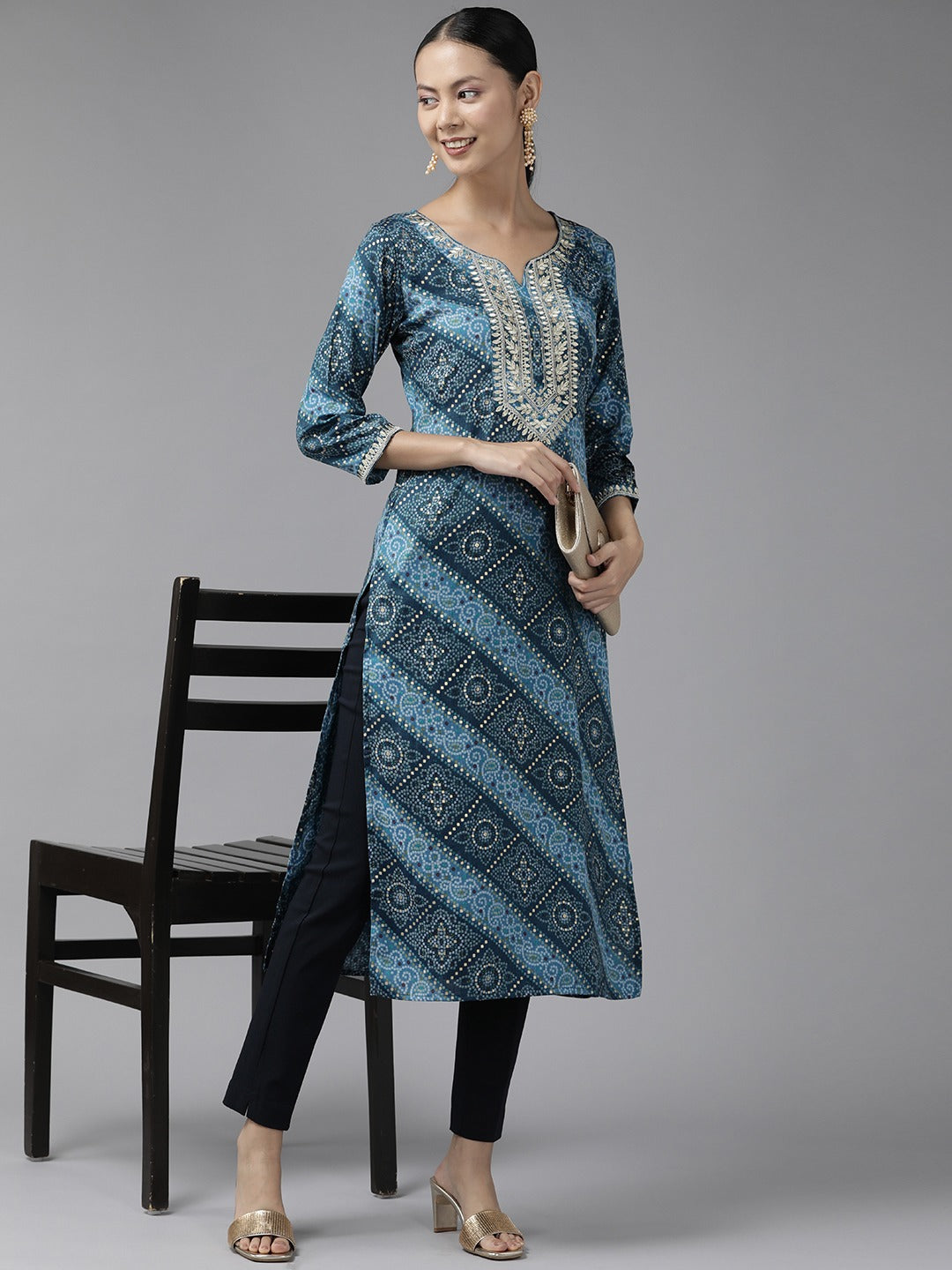 Yufta Blue Printed Kurta | Grocsy