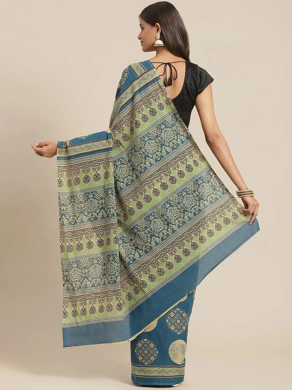 Yufta Blue Printed Saree | Grocsy