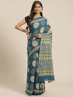 Yufta Blue Printed Saree | Grocsy