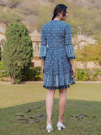 Yufta Blue Pure Cotton Ethnic Motifs Less Border Tassels Were Dress | Grocsy
