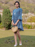 Yufta Blue Pure Cotton Ethnic Motifs Less Border Tassels Were Dress | Grocsy