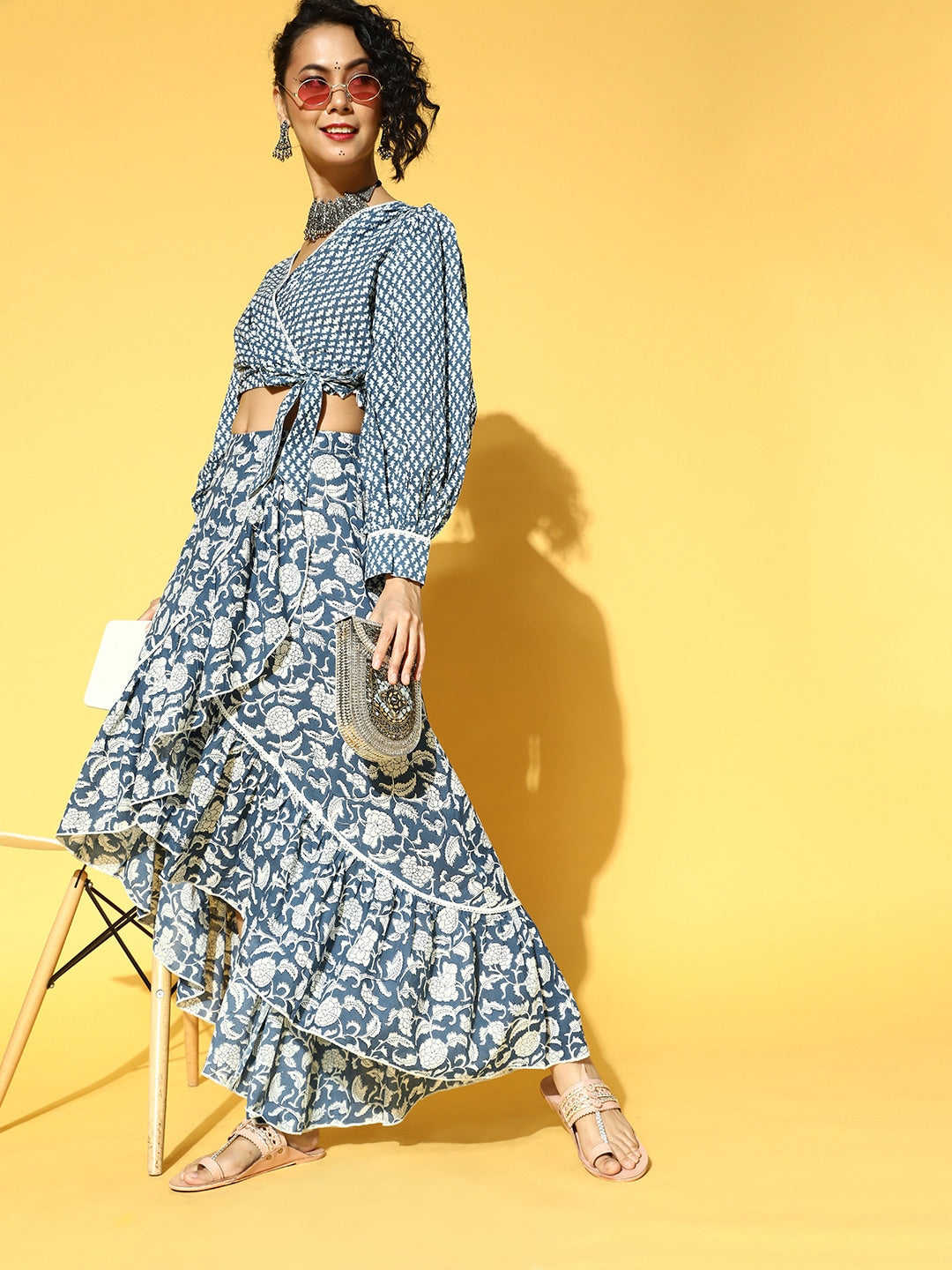 Yufta Blue & White Printed Co-ord Set | Grocsy