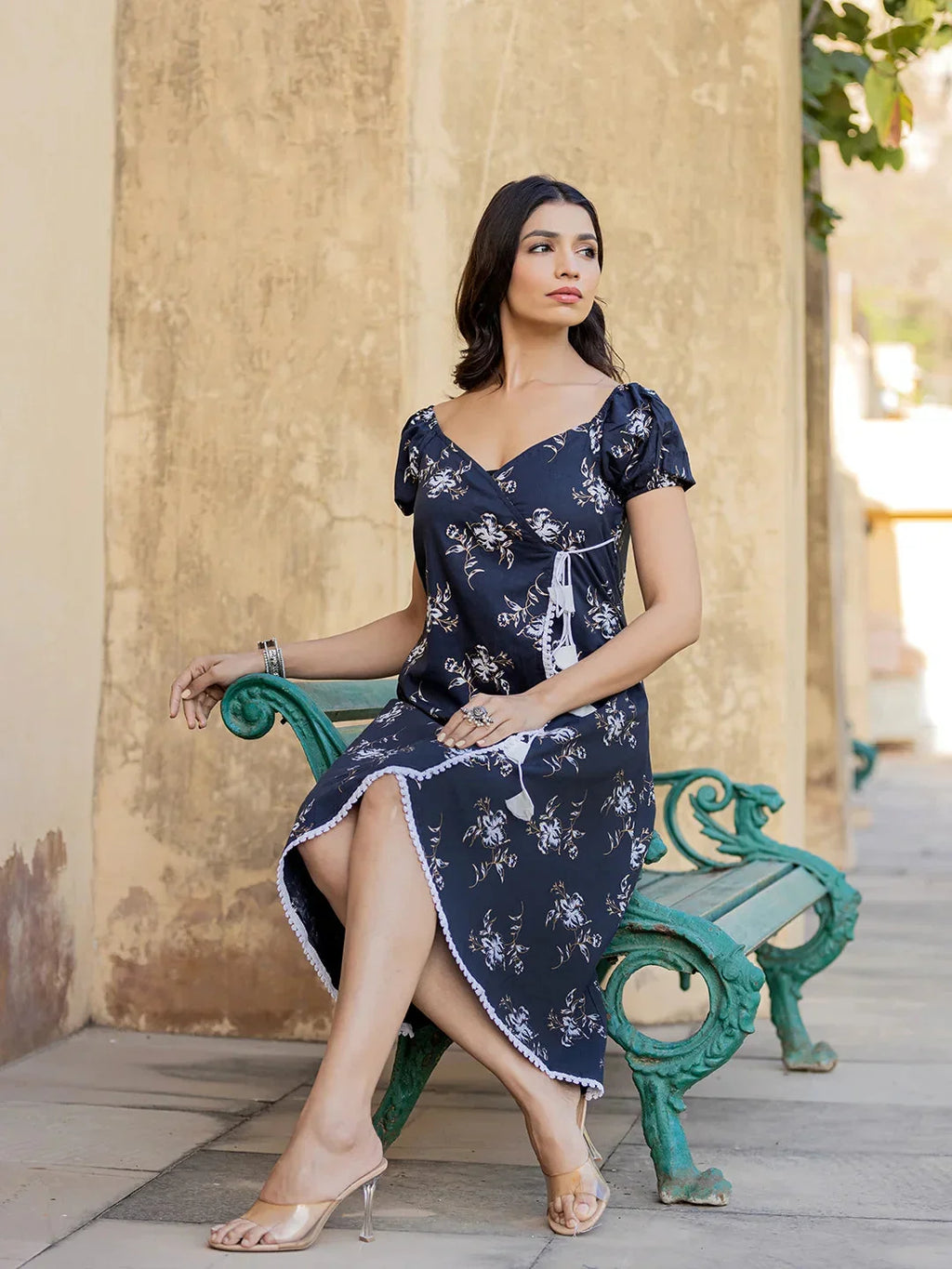 Yufta Blue Wrap Dress | Grocsy