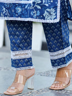 Yufta Blue pure Cotton kurta dupatta set with Thread_Work detailing | Grocsy