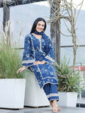 Yufta Blue pure Cotton kurta dupatta set with Thread_Work detailing | Grocsy
