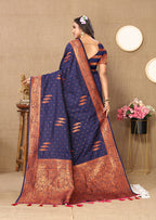 Lorenvalley Fashion Blue Soft Silk Copper Zari weaving Design Saree | Grocsy