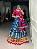Lorenvalley Black Dola Silk with Printed With Foil Work And Original Mirror Gamthi Lace Touch Up Lehenga Choli | Grocsy