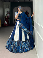Lorenvalley Blue Pure Rayon with Plain And Printed With Paper Mirror Work Lace And Gota Patti Touch Up Lehenga Choli | Grocsy