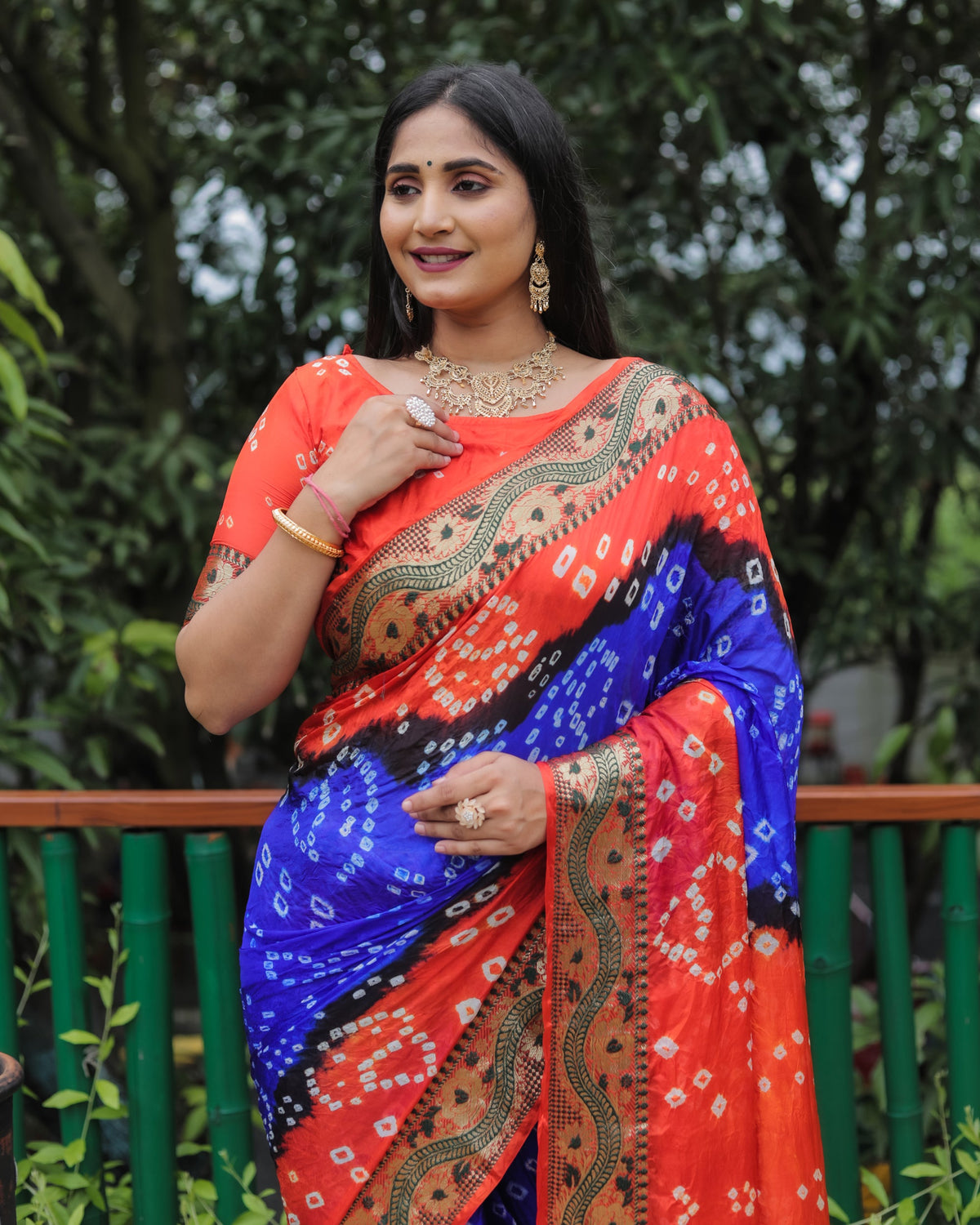 Lorenvalley Premium Pure Bandhej Tapeta Soft light weight silk saree with zari weaving Border - Multicolor | Grocsy