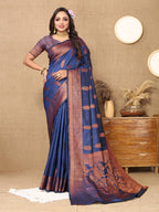 Lorenvalley Fashion Blue Soft Katan Silk Woven Design Copper Zari Weaving Saree | Grocsy