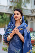 Lorenvalley Blue Roman Silk Floral Print With Beets Handwork Kurta Set | Grocsy