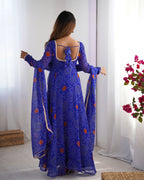 Lorenvalley Women Soft Lightweight Chiffon Bandhej Print Fabric Anarkali Kurta Pant With Dupatta Set | Grocsy