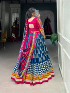 Lorenvalley Black Dola Silk with Printed With Foil Work And Original Mirror Gamthi Lace Touch Up Lehenga Choli | Grocsy