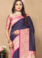 Lorenvalley Fashion Blue Soft Silk weaving Design Rich Zari Weaving Saree | Grocsy
