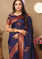 Lorenvalley Fashion Blue Soft Silk Copper Zari weaving Design Saree | Grocsy