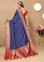 Lorenvalley Fashion Blue Soft Paithani Silk Woven Design Rich Meenakari Zari Weaving Pallu Saree | Grocsy