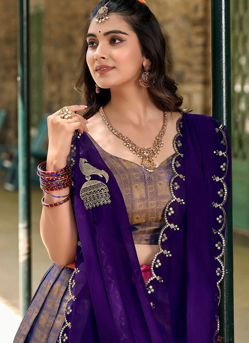 Lorenvalley Blue Kanjivaram Silk Zari Weaving Lehenga Choli with Dupatta | Grocsy