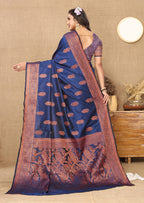 Lorenvalley Fashion Blue Soft Katan Silk Woven Design Copper Zari Weaving Saree | Grocsy