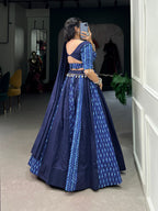 Lorenvalley Blue Pure Cotton Chaniya Choli Adorned With Cowrie Shells And Paired With A Matching Purse | Grocsy