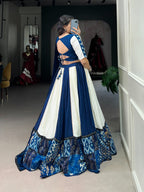Lorenvalley Blue Pure Rayon with Plain And Printed With Paper Mirror Work Lace And Gota Patti Touch Up Lehenga Choli | Grocsy