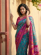 Anaita Blue Pochampally Printed Saree With Blouse | Grocsy
