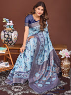 Anaita Blue Banarasi Silk Saree With Blouse | Grocsy