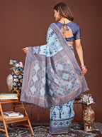 Anaita Blue Banarasi Silk Saree With Blouse | Grocsy