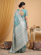 Anaita Blue Linen Woven Work Saree With Blouse | Grocsy