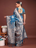 Anaita Blue Banarasi Silk Woven Work Saree With Blouse | Grocsy