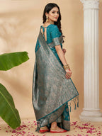 Anaita Blue Silk Blend Woven Saree With Blouse | Grocsy