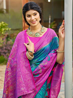 Anaita Blue Soft Silk Saree With Floral Printed Work With Blouse | Grocsy